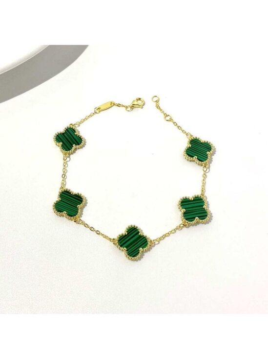 Jewelry - Malachite 18k YG plated Silver Clover bracelet